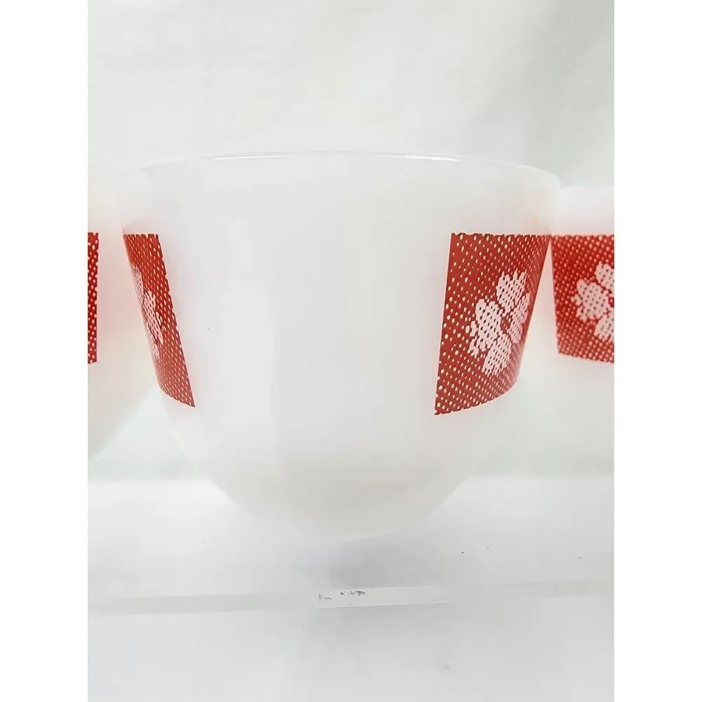 Set 3 Vintage Federal Glass Red & White Gingham Checkered 3oz Custard Cups EUC!